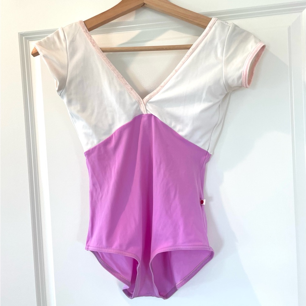 Yumiko Elli- Soft Pink Trim,  Pink (orchid) Base, White Top with Cap Sleeve